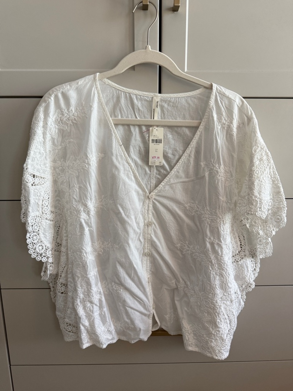 White Lace-Detail Button Front Women’s Top